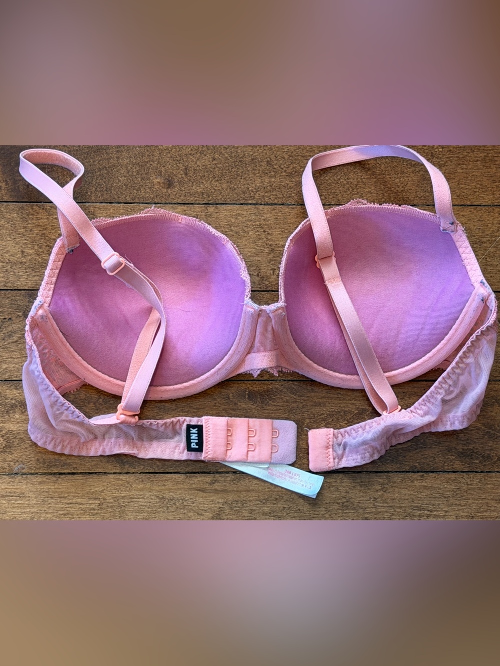 PINK Victorias Secret Lace Push-Up Pink Bra 34B - Picture 3 of 6